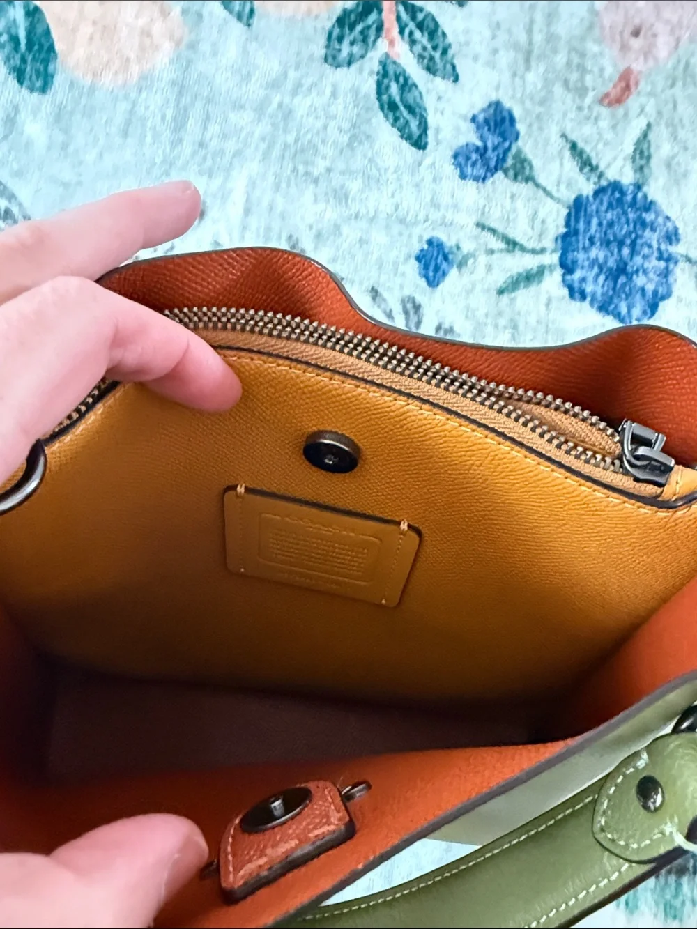 Coach Olive Green Pebbled Leather Shoulder Bag with Top Handle